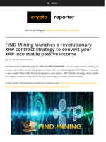 FIND Mining launches a revolutionary XRP contract strategy to convert your XRP into stable passive income
