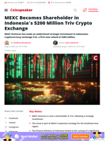 MEXC Becomes Shareholder in $200M Triv Crypto Exchange