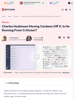 Charles Hoskinson Moves Cardano Off X: Running From Criticism?