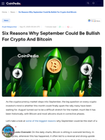 Six Reasons Why September Could Be Bullish For Crypto And Bitcoin