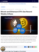 Bitcoin and Ethereum ETFs See Record Weekly Inflows