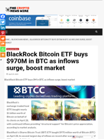 BlackRock Bitcoin ETF buys $970M in BTC as inflows surge, boost market - The Crypto News Wire