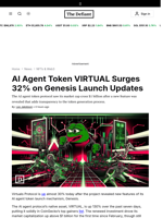 AI Agent Token VIRTUAL Surges 32% on Genesis Launch Updates - 