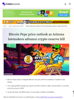 Bitcoin Pepe price outlook as Arizona lawmakers advance crypto reserve bill - CoinJournal