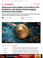 Ethereum Price Slides to $3,030 as ETF Outflows and Whale Deleveraging Dominate November - Coinspeaker
