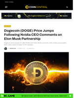 Dogecoin (DOGE) Price Jumps Following Nvidia CEO Comments on Elon Musk Partnership - CoinCentral
