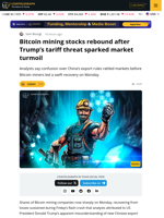 Bitcoin Miners Rally as Trump Eases China Tariff Fears