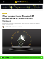 Ethereum Achieves Strongest Q3 Growth Since 2016 with 66.55% Increase - CoinCentral