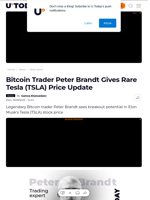 Bitcoin Trader Peter Brandt Gives Rare Tesla (TSLA) Price Update - U.Today