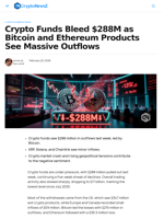 Crypto Funds See $288M in Weekly Outflows; Bitcoin Leads