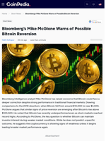 Bloomberg’s Mike McGlone Warns of Possible Bitcoin Reversion