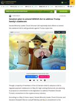 Senators plan to amend GENIUS Act to address Trump family's stablecoin