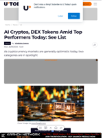 AI Cryptos, DEX Tokens Amid Top Performers Today: See List