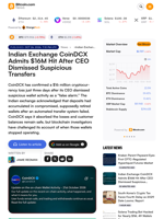 Indian Exchange CoinDCX Admits $16M Hit After CEO Dismissed Suspicious Transfers