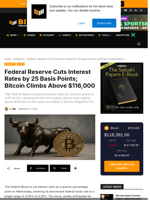 Federal Reserve Cuts Interest Rates By 25 Basis Points; Bitcoin Climbs Above $116,000