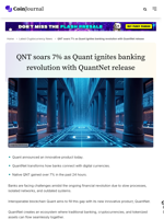 QNT soars 7% as Quant ignites banking revolution with QuantNet release - CoinJournal