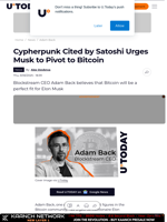 Cypherpunk Cited by Satoshi Urges Musk to Pivot to Bitcoin