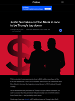 Justin Sun takes on Elon Musk in race to be Trump’s top donor