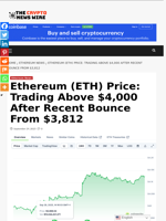 Ethereum (ETH) Price: Trading Above $4,000 After Recent Bounce From $3,812 - The Crypto News Wire