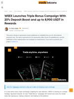 WEEX Launches Triple Bonus Campaign With 20% Deposit Boost and up to 8,900 USDT in Rewards - InsideBitcoins.com