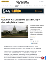 CLARITY Act unlikely to pass by July 4 due to logistical issues
