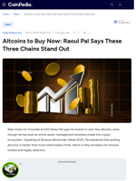 Altcoins to Buy Now: Raoul Pal Says These Three Chains Stand Out