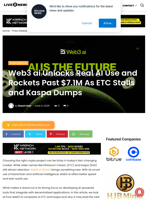 Web3 ai Unlocks Real AI Use and Rockets Past $7.1M As ETC Stalls and Kaspa Dumps | Live Bitcoin News