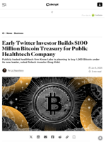 Early Twitter Investor Builds $100 Million Bitcoin Treasury for Public Healthtech Company - Decrypt