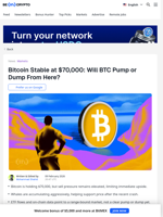 Will Bitcoin Pump or Crash From $70K? 3 Charts Can Answer