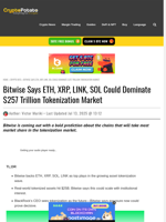 Bitwise Says ETH, XRP, LINK, SOL Could Dominate $257 Trillion Tokenization Market