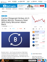 Cantor Fitzgerald Strikes $3.5 Billion Bitcoin Treasury Deal With Early Bitcoiner Adam Back ⋆ ZyCrypto