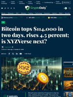 Bitcoin tops $114,000 in two days, rises 4.5 percent; is XYZVerse next? - Crypto Daily