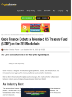 Ondo Finance Debuts a Tokenized US Treasury Fund (USDY) on the SEI Blockchain