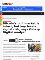 Bitcoin’s bull market is intact, but key levels signal risk,
says Galaxy Digital analyst