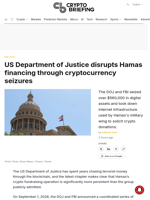 US Department of Justice disrupts Hamas financing through cryptocurrency seizures