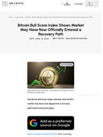 Bitcoin Bull Score Index Shows Market May Have Now Officially Entered a Recovery Path