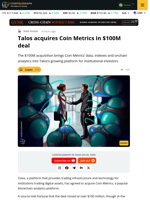 Talos acquires Coin Metrics in $100M deal — Report