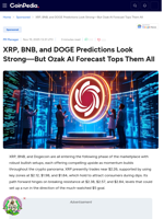 XRP, BNB, and DOGE Predictions Look Strong—But Ozak AI Forecast Tops Them All
