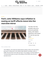 Fed's John Williams says inflation is easing as tariff effects move into the rearview mirror