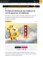 Pro-Bitcoin Ian Calderon Joins Race for California Governor
