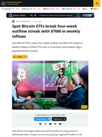 Spot Bitcoin ETFs End Outflow Streak With $70 Million Inflows