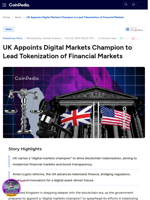 UK Appoints Digital Markets Champion to Lead Tokenization of Financial Markets