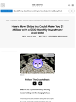 Here’s How Shiba Inu Could Make You $1 Million with a $100 Monthly Investment Until 2030