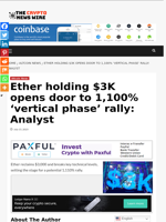 Ether holding $3K opens door to 1,100% ‘vertical phase’ rally: Analyst - The Crypto News Wire