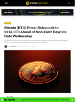 Bitcoin (BTC) Price: Rebounds to $114,000 Ahead of Non-Farm Payrolls Data Wednesday - CoinCentral