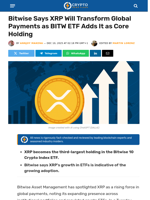 XRP Jumps to Third Spot in the Bitwise 10 Crypto Index ETF
