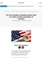 US Vice President Champions Bitcoin Role as a Store of Value and Means of Payment
