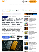 Gold and Silver Cool off After Record Highs — But Metal Bulls Say the Shine Isn’t Gone Yet – Markets and Prices Bitcoin News