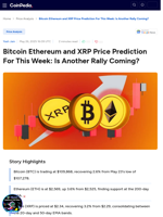 Bitcoin Ethereum and XRP Price Prediction For This Week: Is Another Rally Coming?