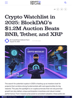 Crypto Watchlist in 2025: BlockDAG’s $1.2M Auction Beats BNB, Tether, and XRP